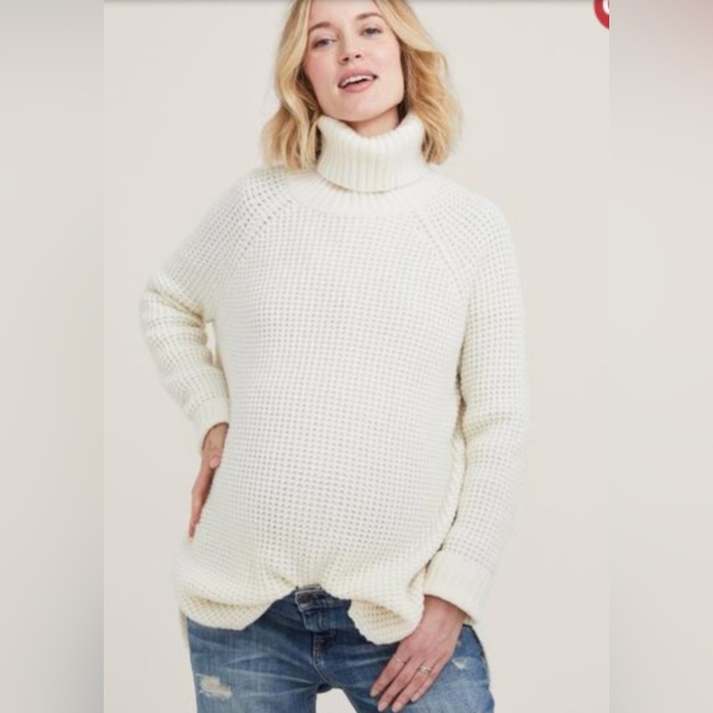 Hatch Maternity The Waffle Turtleneck Wool Sweater Petite - Picture 3 of 6